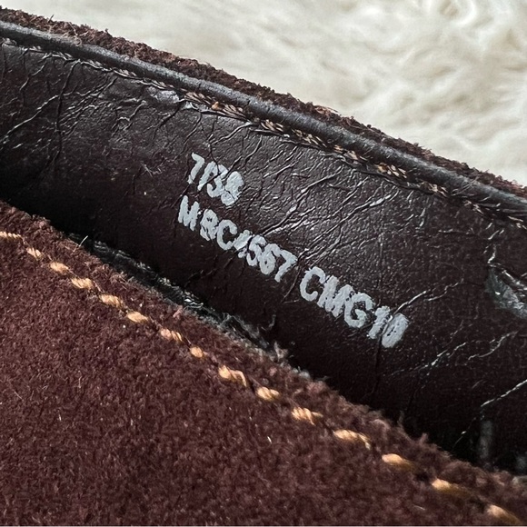 BOC BORN Chocolate Brown Leather Boho Buckle Pull On Mid Calf Block Heel Boots - Picture 9 of 14